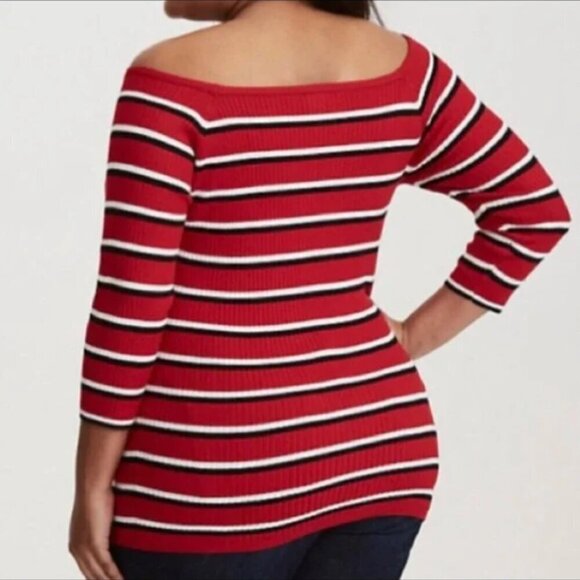 Torrid ribbed sweater scoop neck striped tricolor 2x boatneck off shoulder - Picture 2 of 9